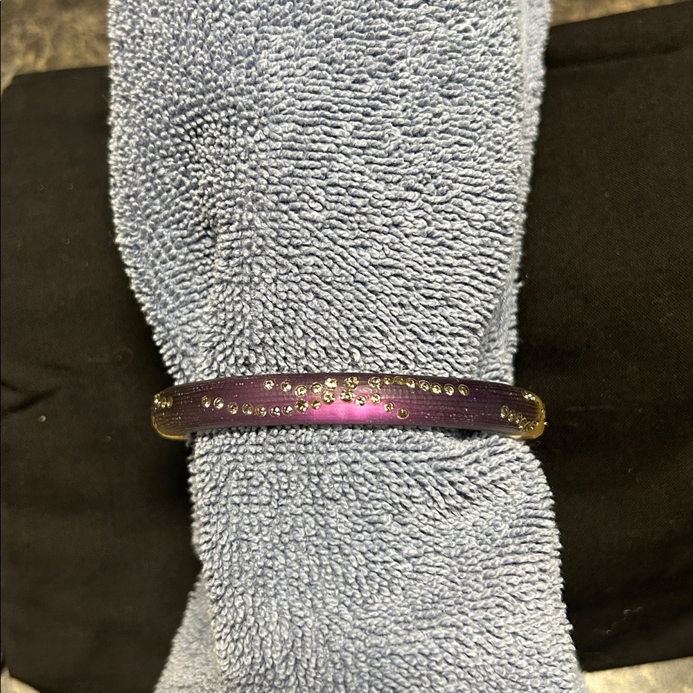 Alexis Bittar - Purple Colored Hinge Lucite Bangle Bracelet with Crystals. - Picture 6 of 6